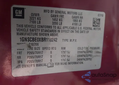 2011 Chevrolet Tahoe Lt z USA, uszkodzony, nr VIN 1GNSCBE0XBR110242